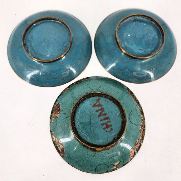 Enamel Cloisonne Dish Plate Trinket 4" Circle China Brown Floral Handpaint Lot 4 - Picture 2 of 7